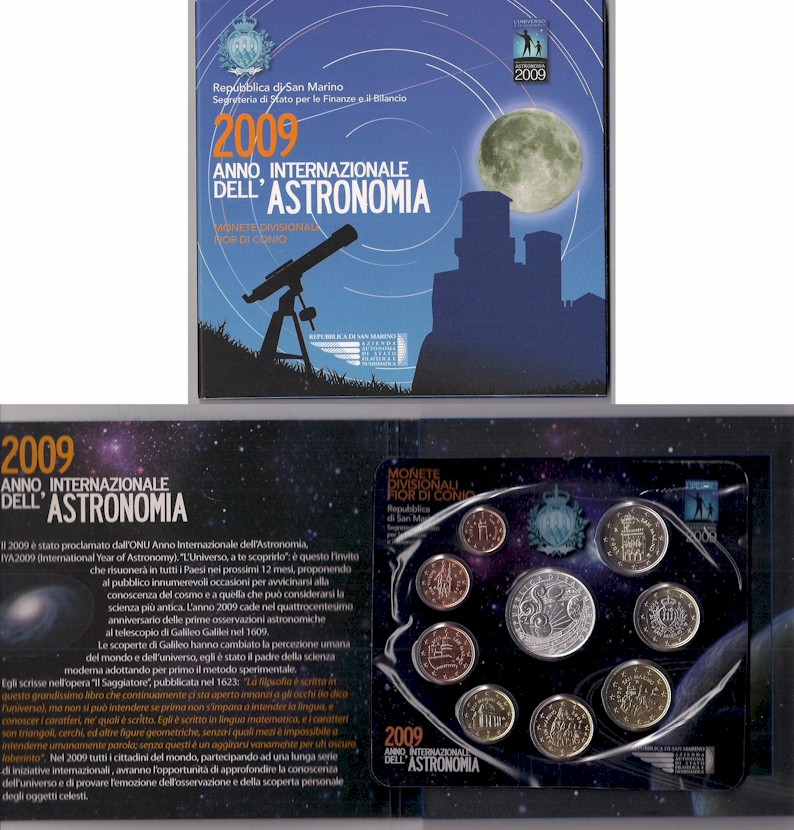 "Astronomia"  - Serie divisionale di 9 monete con 5 euro gr. 18,00 in arg. 925/ - In conf. originale